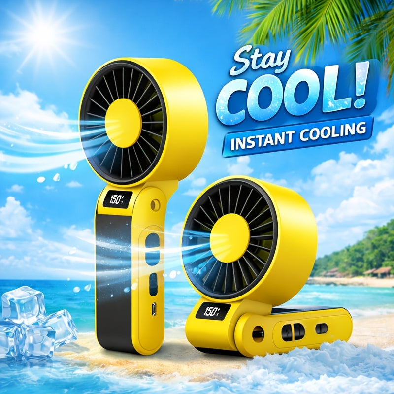 Portable Handheld Fan, USB-C Rechargeable Fan, 150-Speed Stepless Adjustable Turbo Fan, LED Display, Small Desk Fan For Outdoor Activities, Travel, Working, Foldable Design, Can Hang The Neck