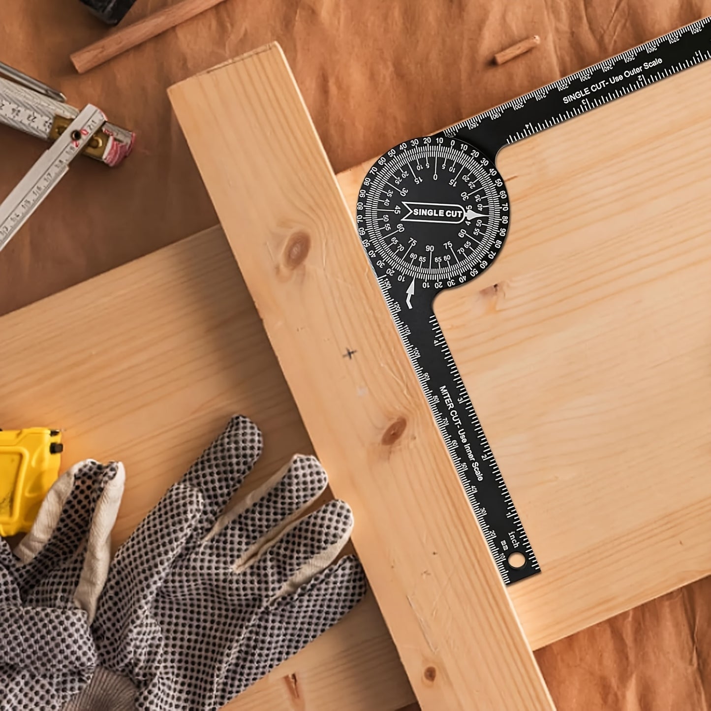 Miter Saw Protractor, 2-in-1 Professional Miter Angle Finder, 7-Inch Aluminum Protractor Angle Finder Featuring Precision Laser-Inside & Outside Miter Angle Finder for Carpenters, Plumbers and All Building Trades (Black)