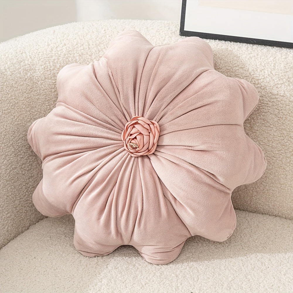 Round Flower Shaped Throw Pillow with Insert 16 Inch Soft Knit Decorative Cushion Machine Washable Zipper for Sofa Bed Car Home Decor 5 Colors