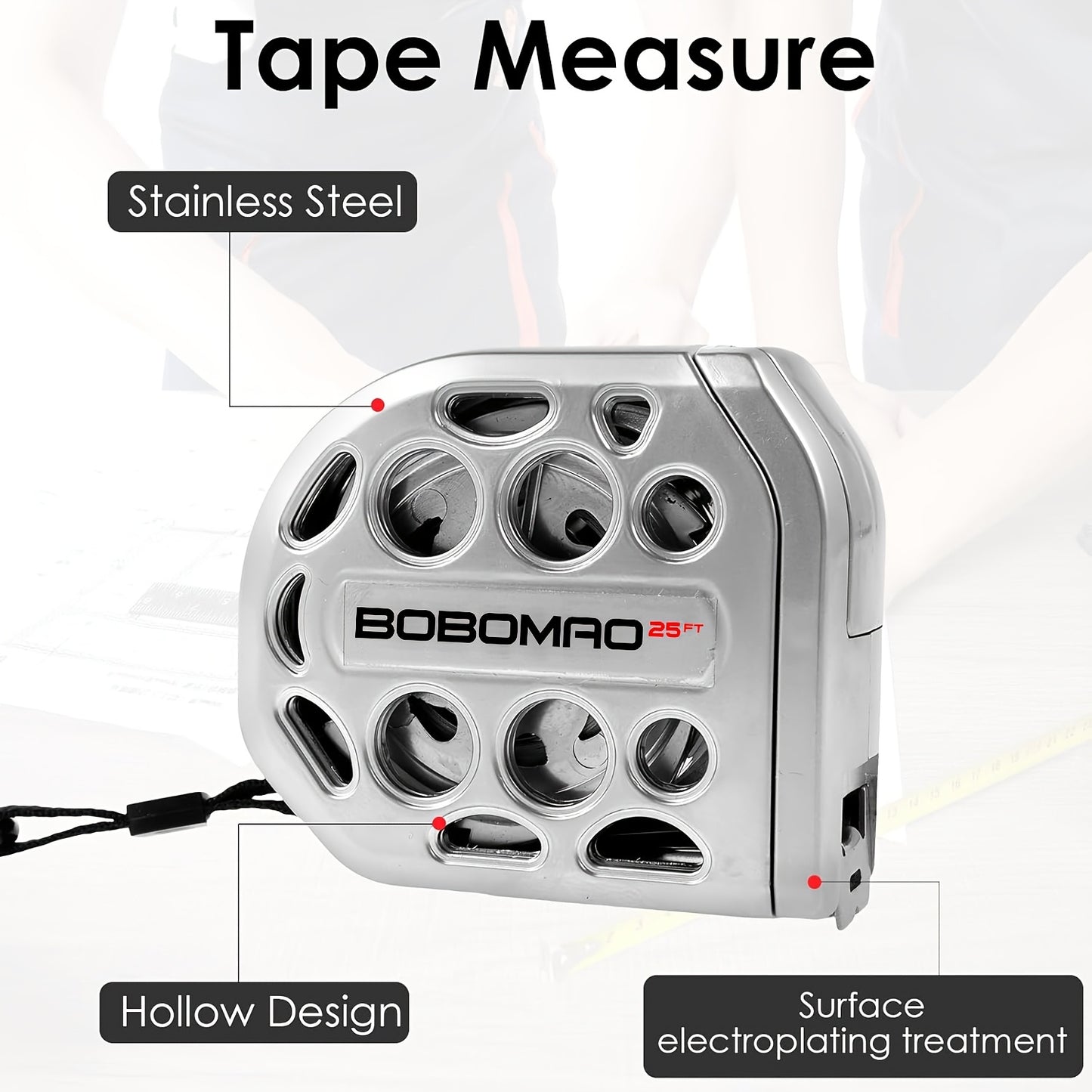 25ft New Desian Hollow Auto Lock Tape Measure, Anti-Fall Wear-Resistant Stainless Steel Tape Measure, Clear Scale, Hollow Desian Titanium Waterproof Measuring Tape with Magnetic Bottom
