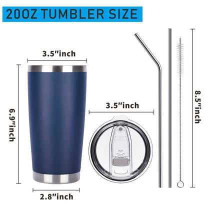 8/12/24pcs 20Oz 304 Stainless Steel Insulated Tumblers with Lid And Straw Bulk, Double Wall Vacuum Water Cups for Hot & Iced Coffee Drinks Travel Mug