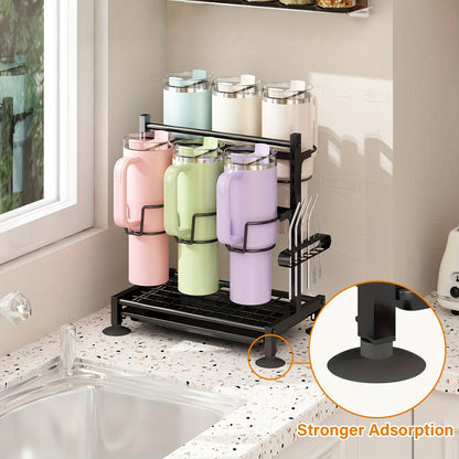 Adjustable 40oz Cup Holder | Water Bottle Organizer Rack for Kitchen Cabinets, Kitchen Organizers & Storage for Cup Additions, Made of Cast Iron