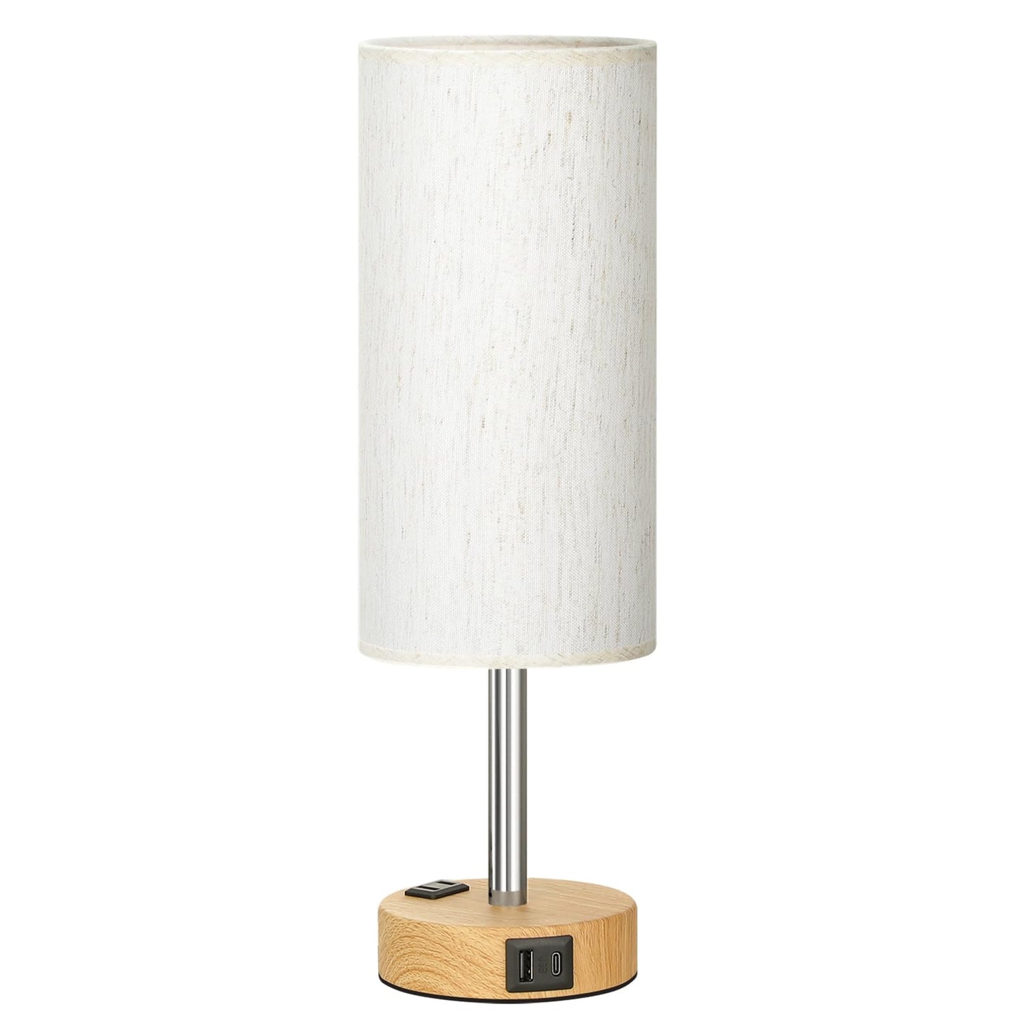 Dimmable Table Lamps With USB Charging Ports & AC Outlet, 3-Way Switch Control Bedside Nightstand Lamps, Wood/Metal Base, Modern Desk Lamps For Bedroom, Living Room, Office, Bulbs Included (1/2 Pack)