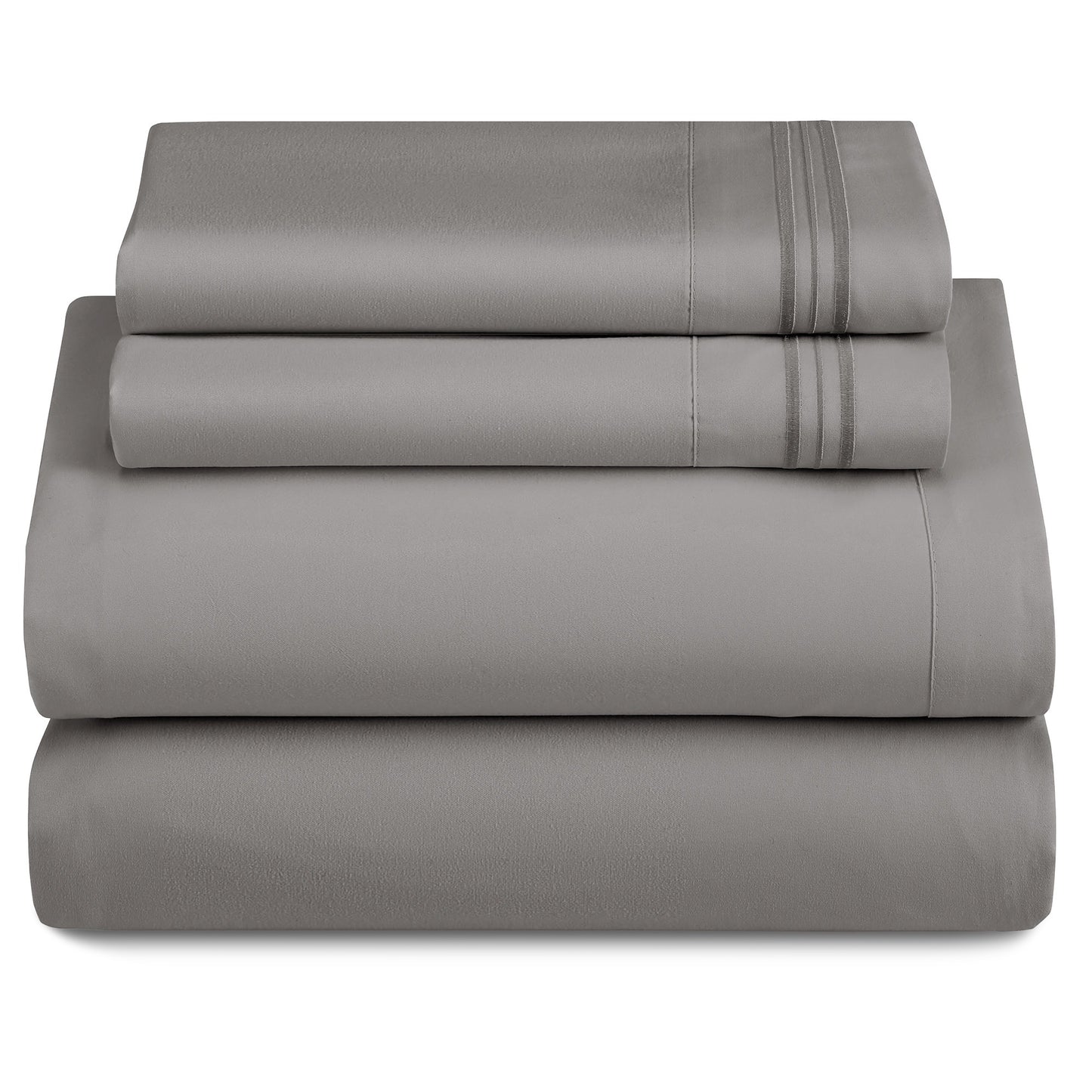 Lux Decor 4 Pieces Solid Bedsheets - 1800 Series Stylish Comfy Bedding Sheet Set - Hotel Luxury Skin Friendly Cooling Sheets & Embroidered Pillowcases Without Filler - Classic Collection With 16 Inches Deep Pocket Room decor - Shrinkage & Fade Resistant