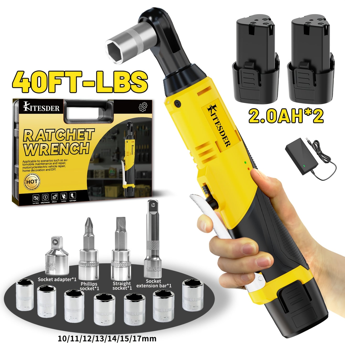 12V Cordless Electric Ratchet Wrench Set with Lithium-ion Battery, Fast Charge, Variable Speed Trigger, Sleeves Suitable for Efficient Tasks, Ideal for Automotive Repairs Involving Screws And Nuts.a Holiday Gift for Men, Shipped From Local Warehouse