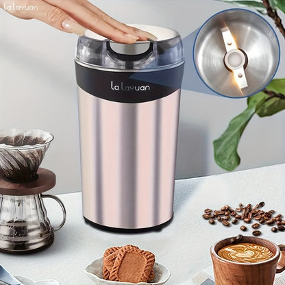 Lalayuan Grinder with Powerful Motor, 10-Second Fast Grinding, Grain Mill for Beans, Spices, and Nuts, Electric Coffee Bean Grinder with Stainless Steel Blade and Grinding Chamber, Dry Food Processor, Quick and Even Grinding, One-Button Control
