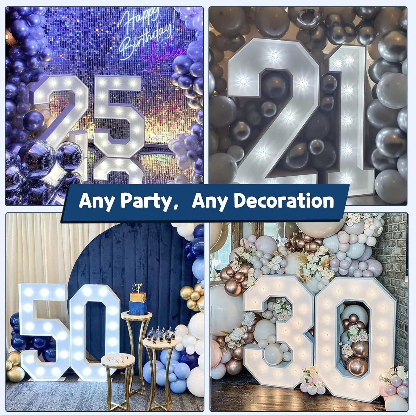 3/4ft LED Up Numbers Pre-Cut Frame Giant Marquee Numbers Mosaic Numbers for Balloons For party, birthday Decoration