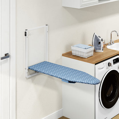 Wall Mounted Ironing Board with Holder, 36" X 12" Foldable Ironing Board for Small Spaces, Compact Mount Fold Down Board, Removable Heat Resistant Cover Dark Blue