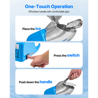 VEVOR Commercial Ice Crusher 286LBS/H Electric Snow Cone Maker Shaved Ice Blue/sliver
