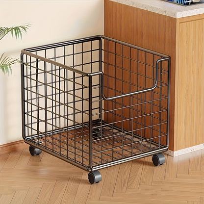 1pc Metal Storage Basket with Wheels, Multifunctional Organizer for Laundry, Bathroom and Kitchen, Without Lid, Home Organization Baskets, Boxes and Containers, Shelf Baskets