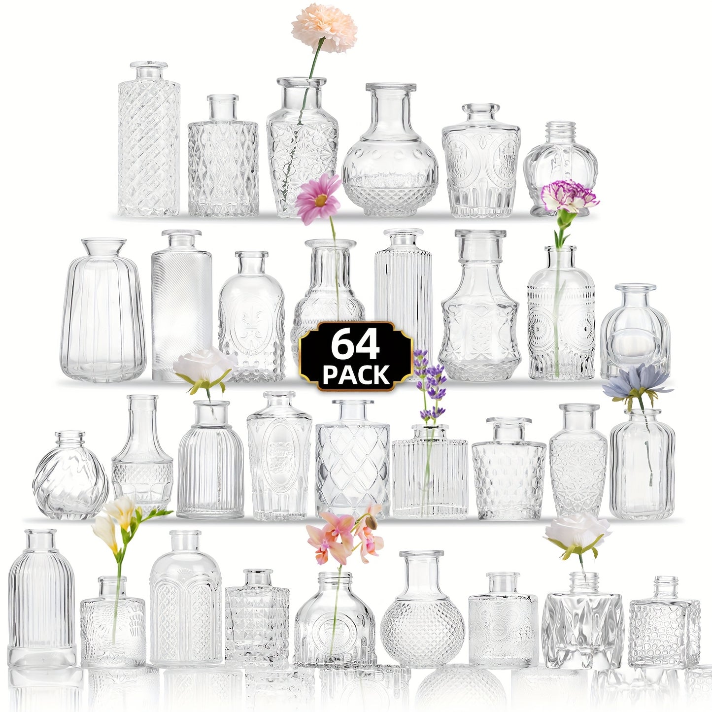 TOMNK 12/30/43/52pcs Bud Vase, Party Centerpieces, Wedding Centerpieces for Tables, Mini Clear Bud Vases for Flowers, Small Flower Vases Suitable for Birthday Party, Anniversary, Wedding, Home Table Deco, Multiple Sizes