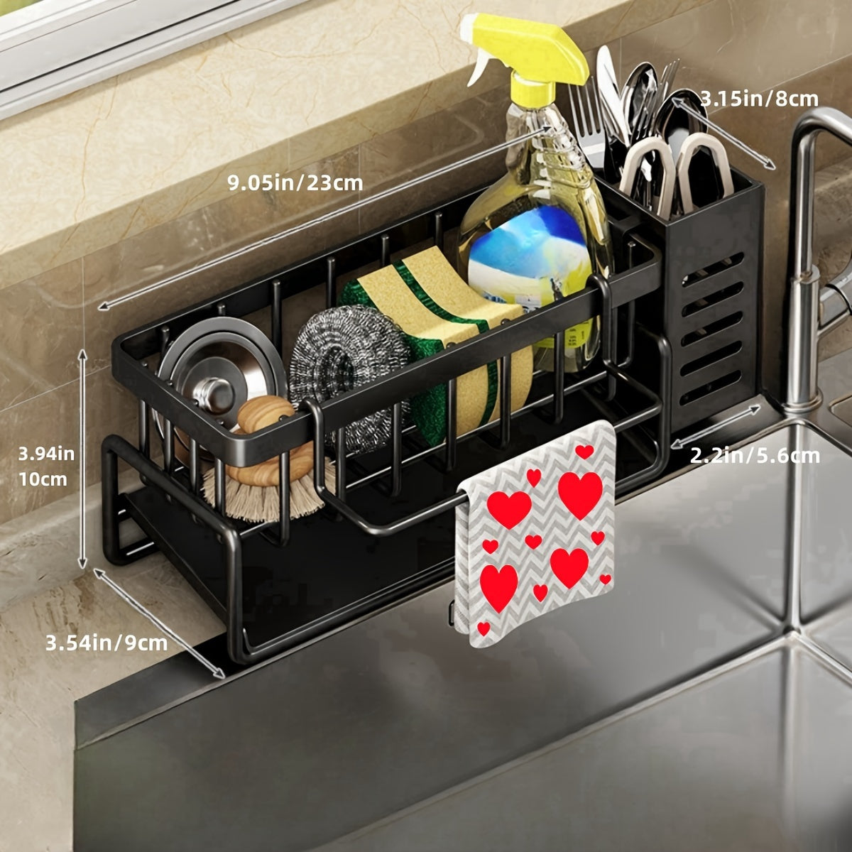 1 Set Kitchen Sink with Rag Rod Organizer, Kitchen Sink Storage Sponge Rack with Self-Draining Tray with Removable Rag Rod for Kitchen Sponges, Dishwashing Brushes, Forks And Spoons, Scouring Detergents, Rag Organizers, Toiletries Bathroom Organizer