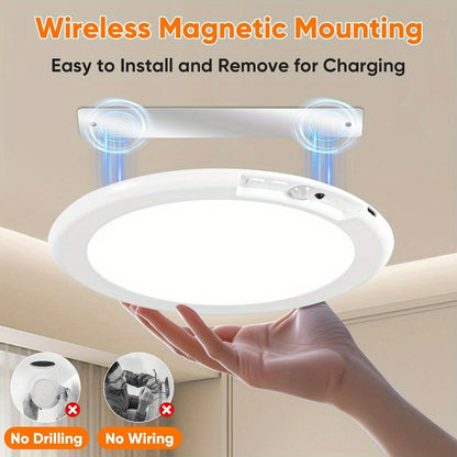 Motion Sensor Ceiling Light Rechargeable with Remote – 3-Color Dimmable Wireless LED Overhead Light, No Wiring, Battery Operated for Closet, Shower, Pantry, Shed & Hallway (Round & Square, 1 or 2 Pack)