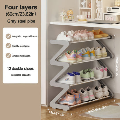 4-Tier Shoe Rack Upgraded Metal Tubes – Multi-Layer Shoe Storage Organizer with Thickened Plastic Parts for Entryway, Doorway, Bedroom, Hallway & Dorm – Graphite Black, Pink, Gray & Blue