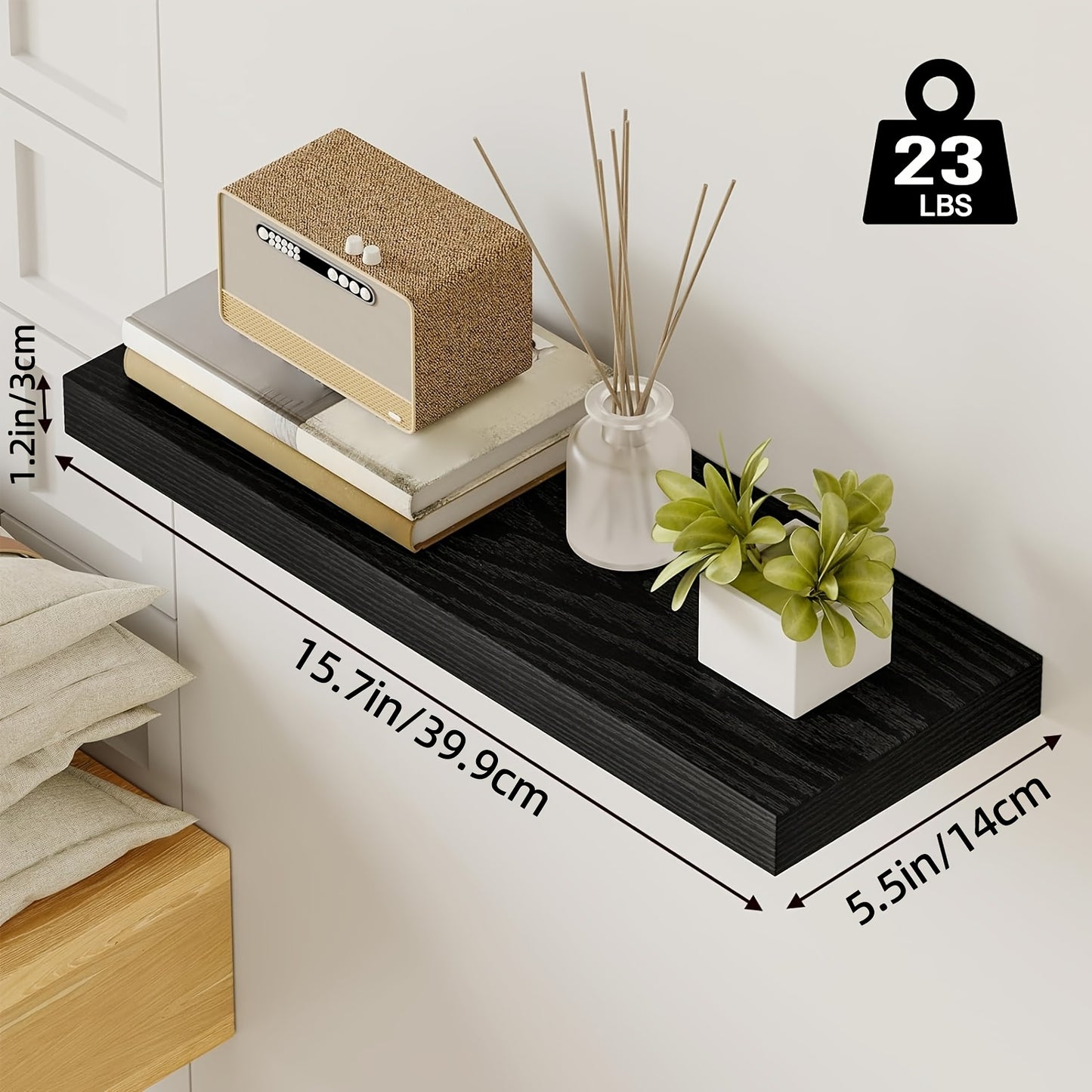 TOMNK 2/4/6pcs Set Floating Shelves, 15.7-inch/19.7-inch/22-inch Wooden Wall-Mounted Shelves, Suitable for Home Decor in Living Rooms and Kitchens, Strong Load-Bearing Capacity, Can Be Installed in Bathrooms, Bedrooms, Living Rooms, or Kitchens