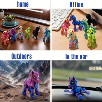 6pcs 3D Printed Horse Colectible Figurines, Flexible Animals Statue, Movable Joints, Home Office Decor