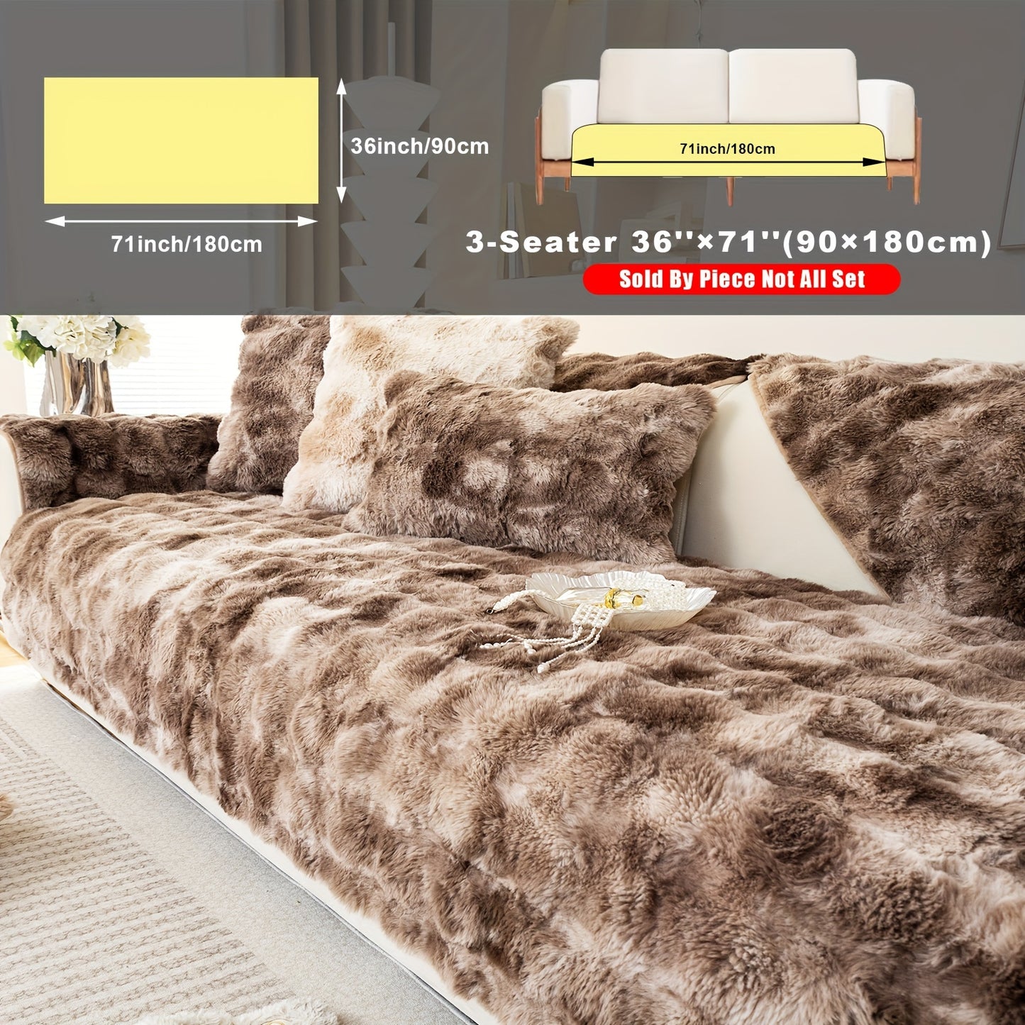 Faux Sofa Cover, Modern Gradual Change Lamb, Thick Fluff, Pet Friendly, Polyester Fiber, Machine Washable, No Printing, Dye Printing, 450-500g Fabric, Suitable for Single, Double, Triple and Combination Sofas