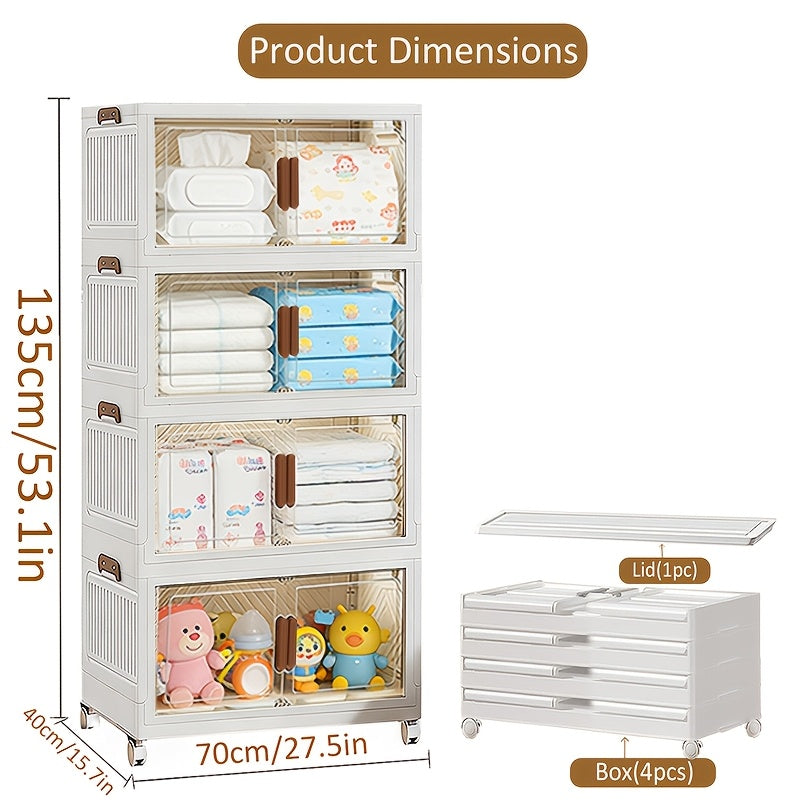 5--1 Layer Of Folding A Locker, The Kitchen Bin, Large Double Open Store Content Box, Cabinet Fittings, Furniture with Cover And Wheel Large Locker to Store Clothes, Snacks, And Books, Home Office Outdoor Folding Container 1/2/3/4/5Layer Cabinet