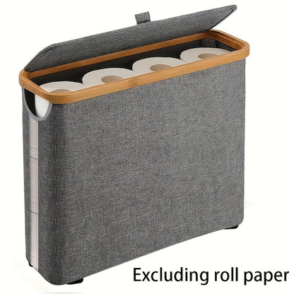 Toilet Paper Storage Basket with Bamboo Lid – Large Capacity Holds 9-12 Rolls | 600D Oxford Cloth Dustproof Bathroom Organizer | Modern Farmhouse Tissue Roll Holder for Bathroom