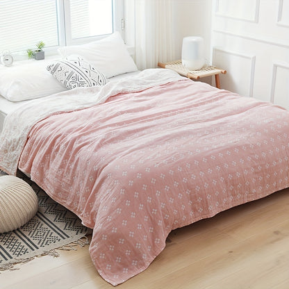 Lightweight Pure Cotton Geometric Jacquard Blanket - Soft, Breathable, and Machine Washable for All Seasons - Perfect for Air Conditioning Cover, Nap, or Bedroom Use - Contemporary Style in Light Blue, Nap Blanket | Stylish Throw | Pure Cotton