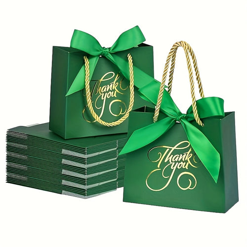 Bulk Set of 50 Small Thank You Bags with Handles, Measuring 5.5 by 2.5 by 4.7 Inches, Ideal for Gifts. These Black Gift Bags Are Perfect for Party Favors at Bridal Showers, Birthday Celebrations, Baby Showers, And Weddings