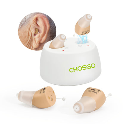 Digital Hearing Aids for Adults & Seniors – 12-Channel Noise Reduction, USB Rechargeable, Lightweight Portable BTE Sound Enhancer with Ergonomic Silicone Earbuds, Air Conduction Hearing Amplifier