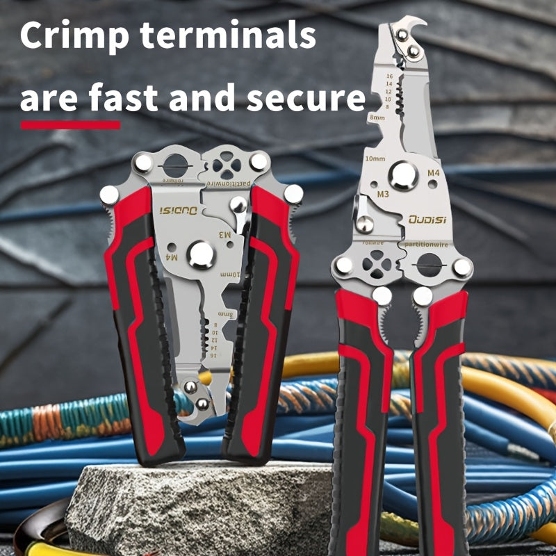 Foldable Wire Stripper Tool, Multifunctional Pliers, Suitable for Cable, Electrician, DIY And Electronic Maintenance | Compact Design, Equipped with Crimping Pliers, Cutters, Spring Clips And Anti-Slip Clips, Easy to Carry, Cars And Tool Boxes