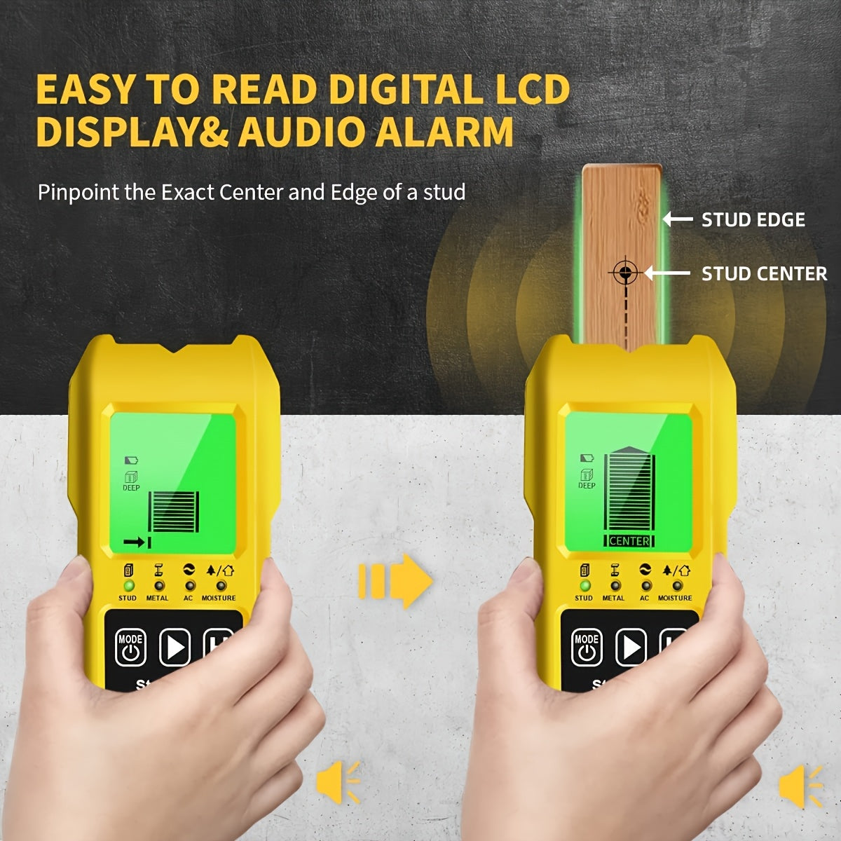 Stud Finder Wall Scanner 7-in-1 with LCD Display & Sound Alert Wood Metal AC Wire Detector Moisture Meter Temperature Sensor for DIY Home Construction