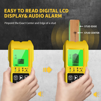 Stud Finder Wall Scanner 7-in-1 with LCD Display & Sound Alert Wood Metal AC Wire Detector Moisture Meter Temperature Sensor for DIY Home Construction