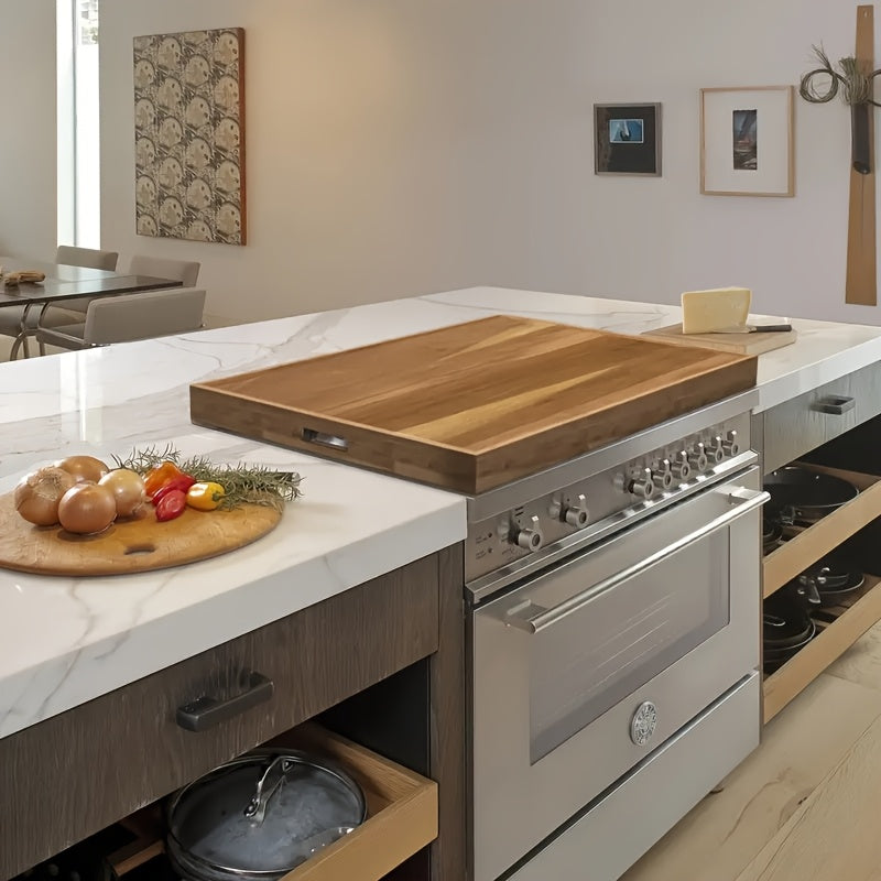 Wood Gas Stove Cover Board-Acacia Wood Serving Tray with Handles - Perfect for Breakfast, Lunch, Dinner, Patio, Wood Gas Stove Cover Board, Stove Cover for RV Stove, Extra Counter Space for Kitchen (30" X 22")Best Gifts for Thanksgiving And Christmas
