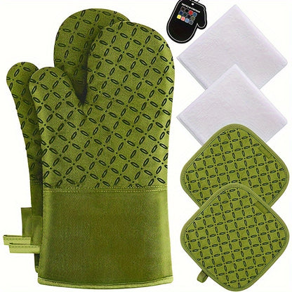 6pcs Oven Mitts And Pot Holders/ 1 Pair Oven Mitts, Kitchen Oven Glove High Heat Resistant Oven Mitts And Potholder With Non-Slip Surface For Cooking, Mother'S Day Gift