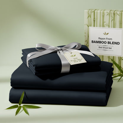 Lux Decor 3/4 Pieces Bamboo Blend Sheet - Polyester & Bamboo Viscose Cooling Bed Sheets, Skin Friendly & Machine Washable Bed sheets Set - Up to 16 Inches Deep Pocket Included 1 Flat 1 Fitted 2 Pillowcases Hotel & Bedroom Accessories