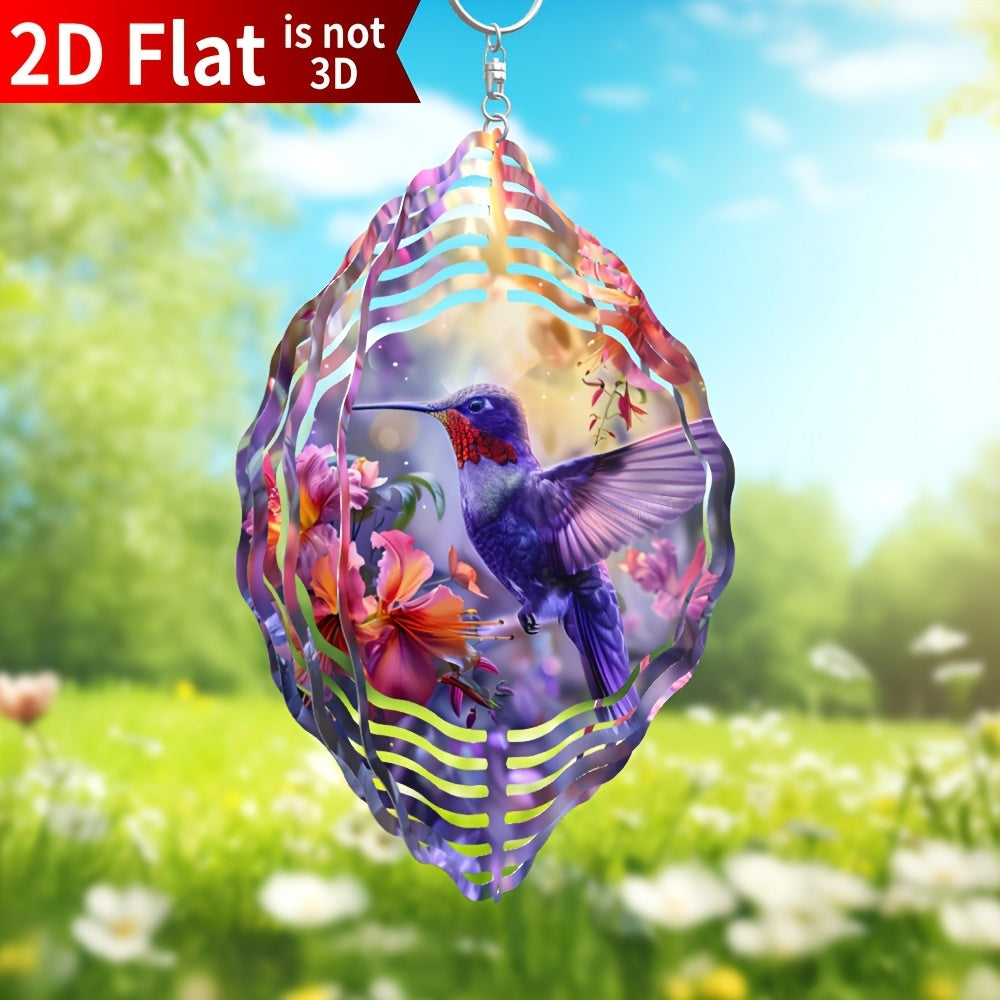 Hummingbird Wind Spinner for Garden – 10" Kinetic Metal Sculpture with Color-Changing Feathers, Wind-Powered 2D Flat Iron Art for Outdoor Yard Decor, Patio Stake Ornament, Bird Lover Gift