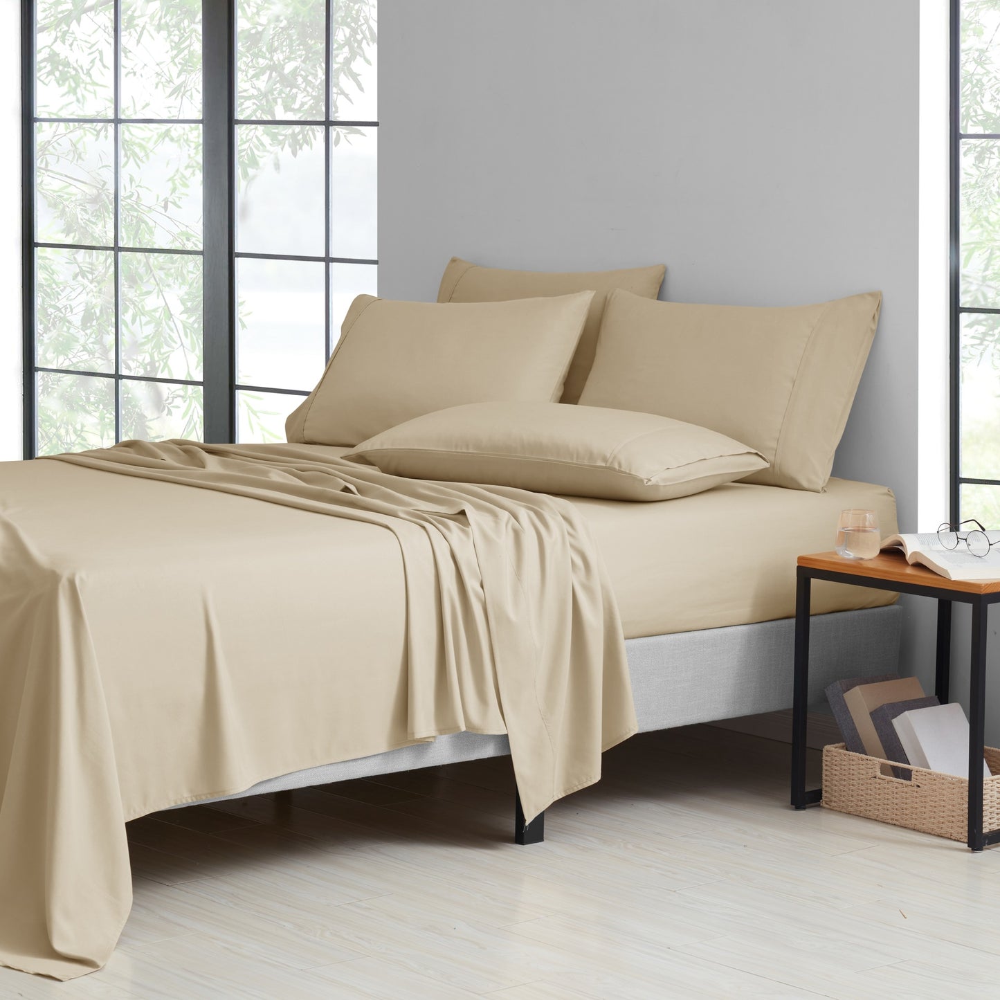 Bibb Home 2000 Thread Count 6 Piece Bamboo Sheet Set – Summer Satin Cooling, Deep Pocket, 6-Pc Egyptian Luxury, Bonus Pillowcases