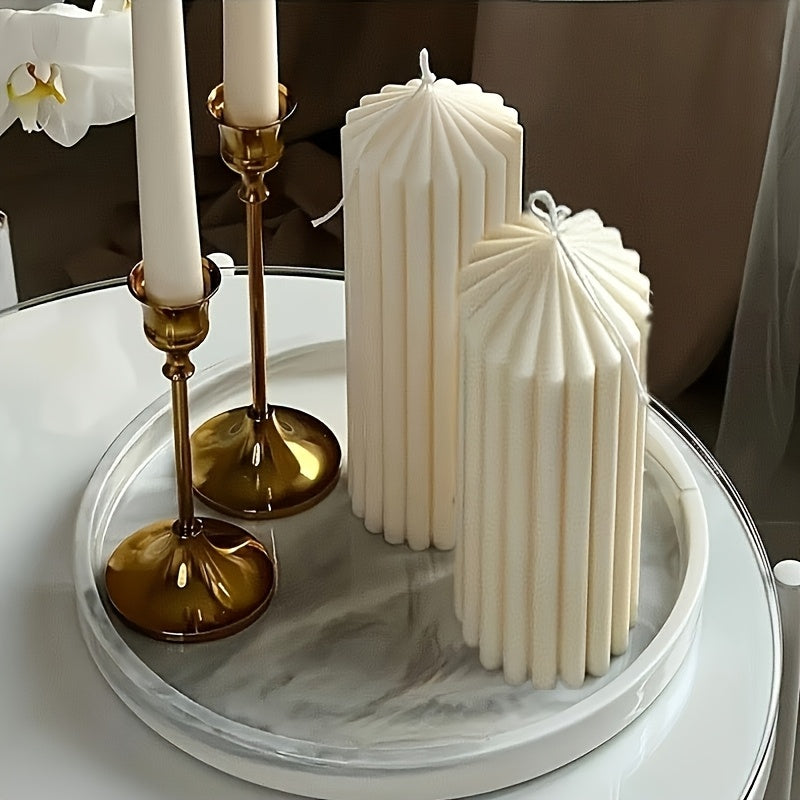 2pcs Ribbed Cylindrical Candles, Sourced From Soy Wax, Suitable for Christmas, Thanksgiving, Valentine's Day, Church Weddings, Home Decoration, Birthday Parties, Etc. Candles Can Burn for 20 Hours (white)
