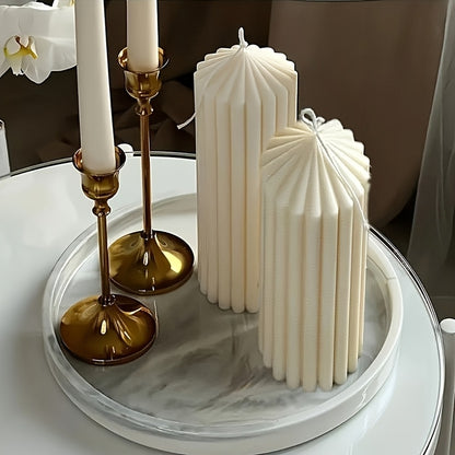 2pcs Ribbed Cylindrical Candles, Sourced From Soy Wax, Suitable for Christmas, Thanksgiving, Valentine's Day, Church Weddings, Home Decoration, Birthday Parties, Etc. Candles Can Burn for 20 Hours (white)