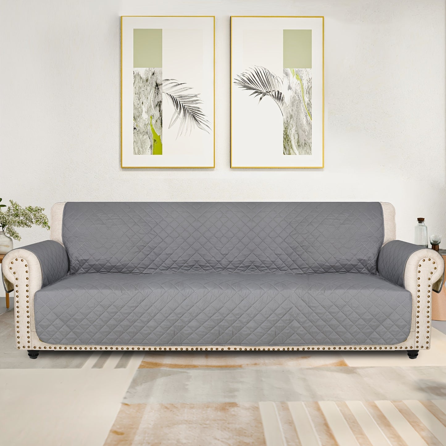Universal Fit Sofa Slipcover Protector , Washable, Recliner & Loveseat Compatible, Elastic Strap, Pet-Friendly, Easy-On Design For 3, 4 Seater Sofas In Living Room.