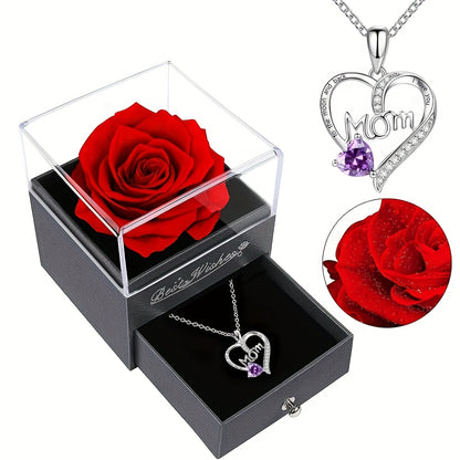 Preserved Real Cyan Rose Gift with I Love You in 100 Languages Necklace, Cute Gifts for Girlfriend, Women, Mom, Wife, Gifts Idea on Christmas, Valentine'S Day, Birthday, Mother'S Day