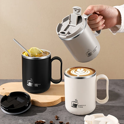 A 500-Micron Stainless Steel Coffee Cup, Leak-Proof And Portable, with a Double-Walled Design - Suitable for Both Drinks, Ideal for Office, Home, And Travel