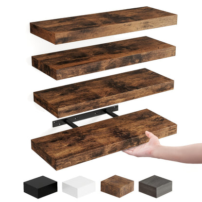 Floating Shelves for Wall 4/8pcs 15.8 Inch, Rustic Wood Wall Shelves with Invisible Brackets, Wall Mounted Display Shelf for Home Decor, Living Room, Bedroom, Bathroom – Walnut, Brown, Black, White, Gray