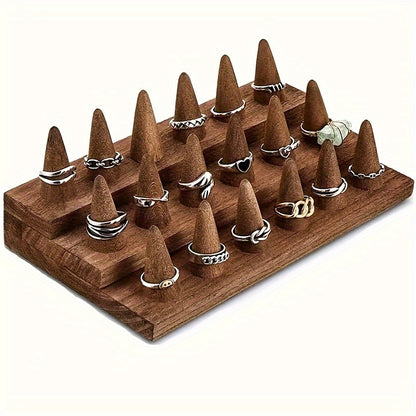 Solid Wood Ring Display Stand – 2-Tier 12-Ring & 3-Tier 18-Ring Jewelry Tower Holder for Rings, Earrings & Accessories, Countertop Organizer for Bedroom Dresser, Vanity & Jewelry Store Display