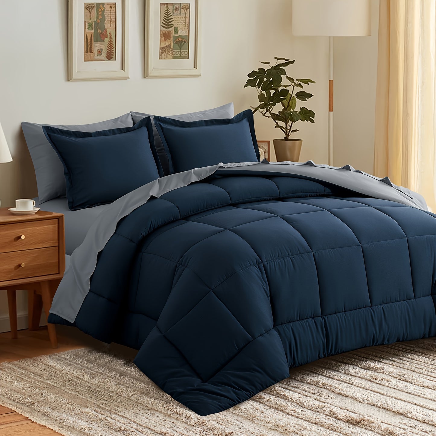 7pcs Comforter Set-Luxury Soft Fluffy Bedding With 1 Comforter, 1 Fitted Sheet, 1 Flat Sheet, And 4 Pillowcases & Pillow Cover-All Season Quilte Set Queen, Hypoallergenic, Breathable, Easy Care, Valentine'S Day Bed In A Bag, Gifts For Her