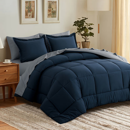 7pcs Comforter Set-Luxury Soft Fluffy Bedding With 1 Comforter, 1 Fitted Sheet, 1 Flat Sheet, And 4 Pillowcases & Pillow Cover-All Season Quilte Set Queen, Hypoallergenic, Breathable, Easy Care, Valentine'S Day Bed In A Bag, Gifts For Her