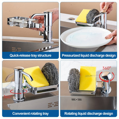 360-Degree Rotating Soap Dispenser Set, Soap Pump with Sponge Holder & 39" Extension Tube, Easy DIY Installation for Kitchen Sink, Bathroom Counter & Laundry Room