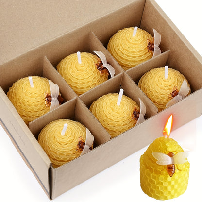 Beeswax Candles Set of 6/12, Directly from beekeepers, Small Bee Votive Candles with Little Bee Decorations as Gift (Yellow)Wax Molding Materials-candle maker
