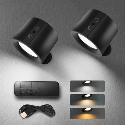 LED Reading Wall Light with Remote Control, 1/2pcs Rechargeable Wall-Mounted Reading Desk Lamp, 1200Mah, 3 Colors, Dimmable, Magnetic 360° Rotation, Suitable for Bedroom Bedside Reading Wall Light Spotlight, Father'S Day Gift Choice
