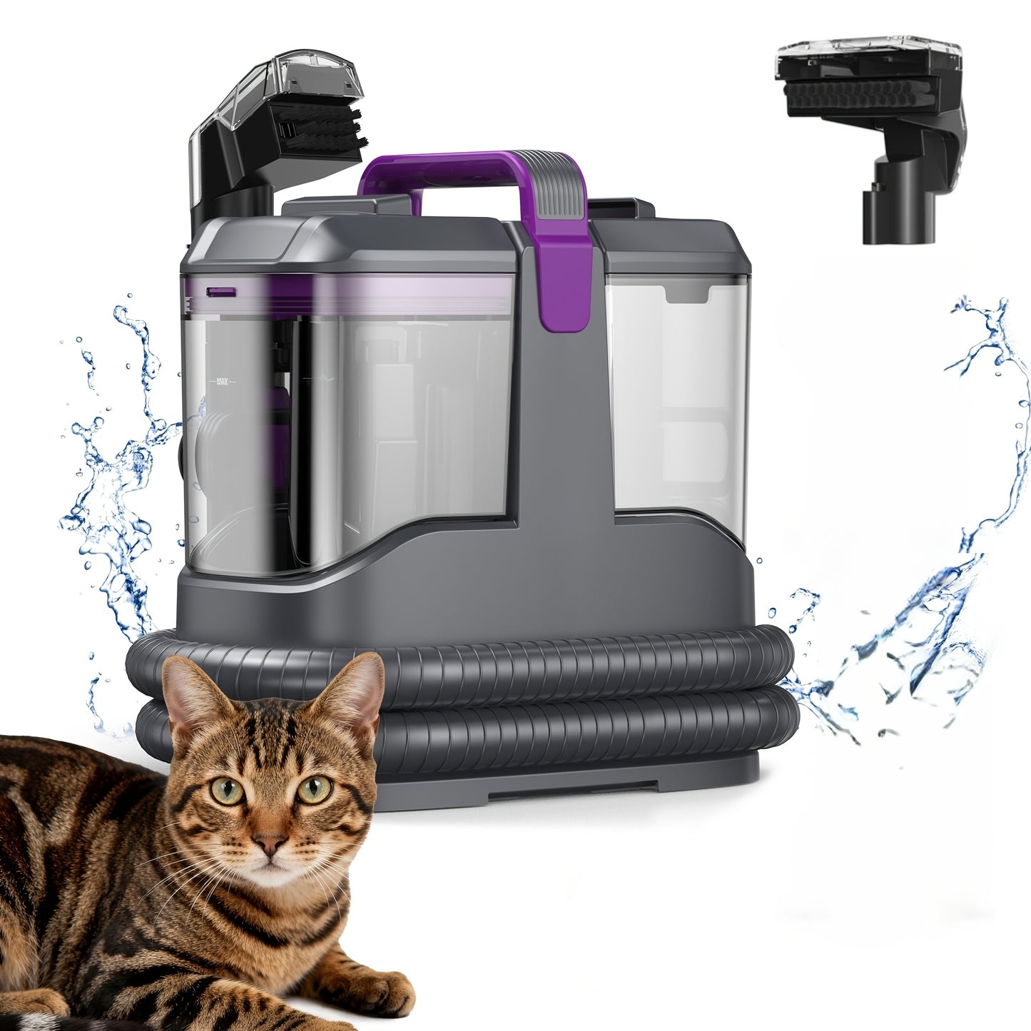 New Portable Carpet And Upholstery Cleaner With Two Brushes And Remover Formula Spot, Power Suction, Equipped With Multifunctional Tools, Stain Deep Cleaner For Pets, Stairs, Sofa Carpets, Upholstery, Car Seats