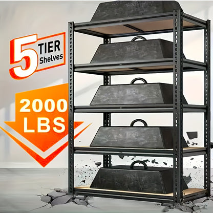 [Heavy Duty Shelving] 60" H Garage Shelving Storage Shelves 5-Tier, 60" H X 28" W X 12" D, 2000LBS Capacity Heavy Duty Adjustable Storage Shelve for Closet, Pantry & Garage Organization, Easy Assembly Required, Garage Storage, Utility Shelves