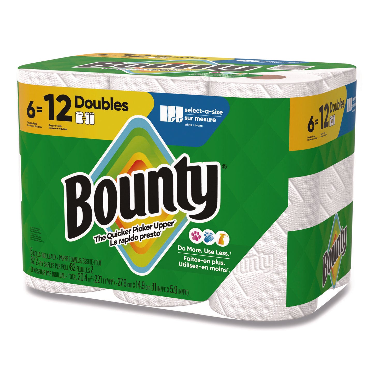 Pack of 6 Bounty Select-a-Size Kitchen Paper Towel Rolls, 2-Ply, 6 x 11, White, Double Size Rolls, 82 Sheets per Roll, Sold as 1 Pack Each