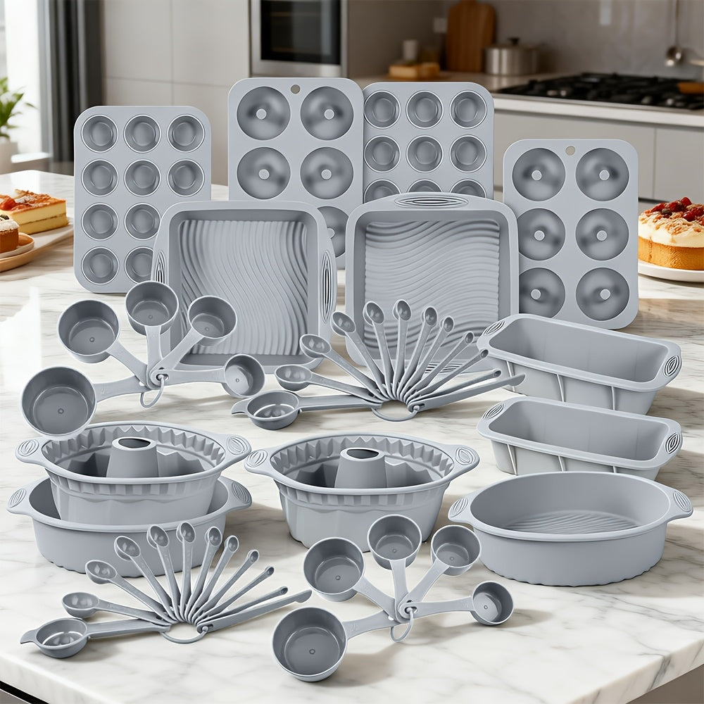 4/11/23/46pcs Baking Pan Set, Includes Roasting Pans/Cookie Sheets, Round Cake Pans, Square Bread Pans, Muffin Pans, Pizza Pans, Kitchen Essentials, Commercial-Grade Material, Black Gift Box Packaging